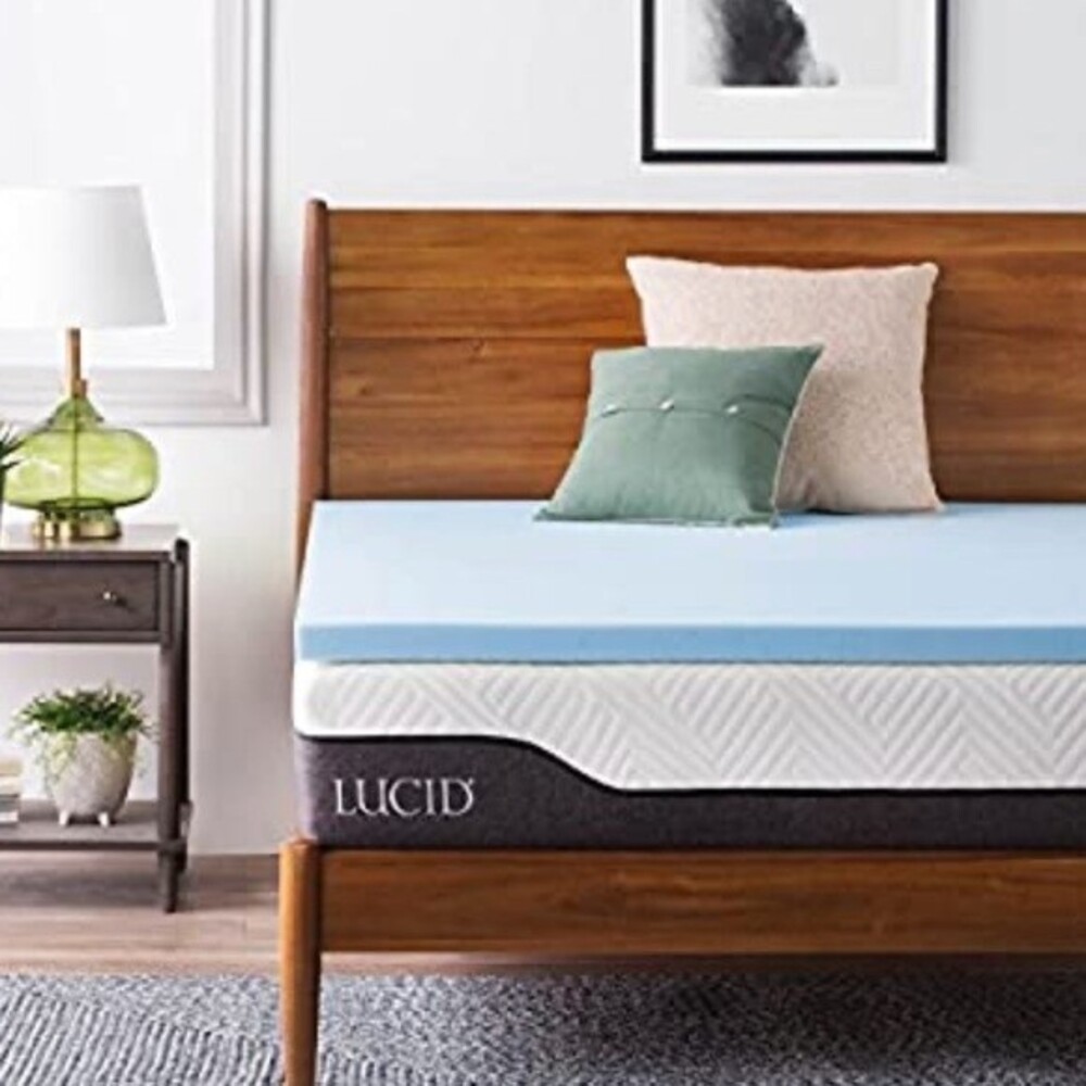 Lucid 2" Ventilated Gel Memory Foam Mattress Topper Blue King Size